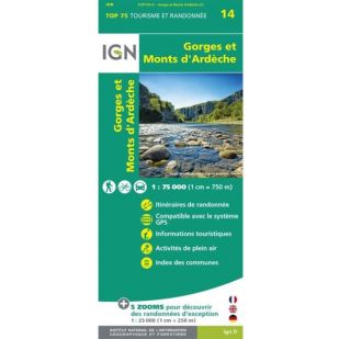 IGN Top 75: Gorges et Monts d'Ardèche (14) - Wandel- en Fietskaart