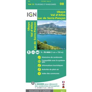 A - IGN Top 75: Ubaye, Val d'Allos, Lac de Serre-Poncon (08) - Wandel- en fietskaart